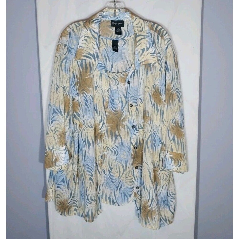 Maggie Barnes 3X Plus Size 2Pc Tank & Button Blouse Abstract Print